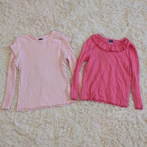 Old Navy Girls Size 5T Bundle 2 Pink Ribbed Ruffle Lettuce Long Sleeve Shirts